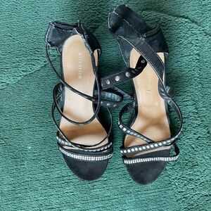Attention Black Strappy Heels with Rhinestones